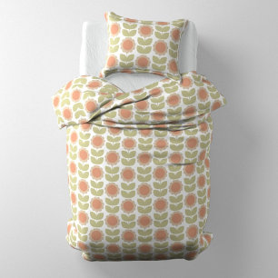  Mid-Century Pastel Pink Retro Floral Pattern Duvet Cover