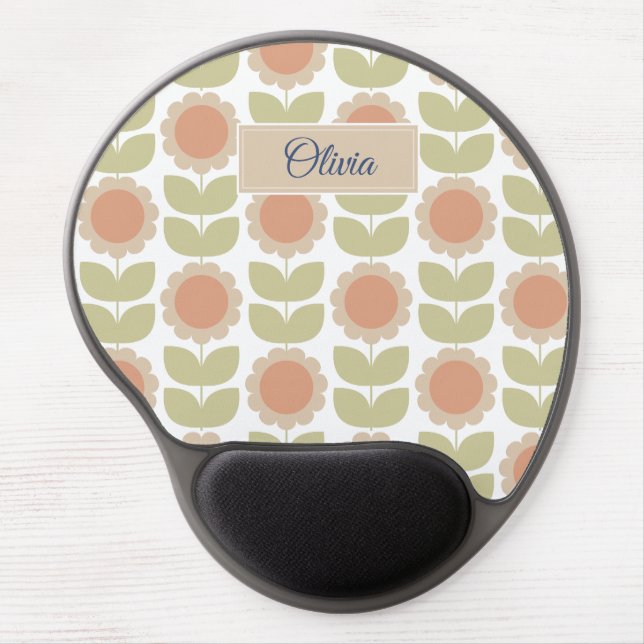  Mid-Century Pastel Pink Retro Floral Pattern Gel Mouse Pad (Front)