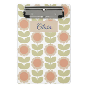  Mid-Century Pastel Pink Retro Floral Pattern Mini Clipboard