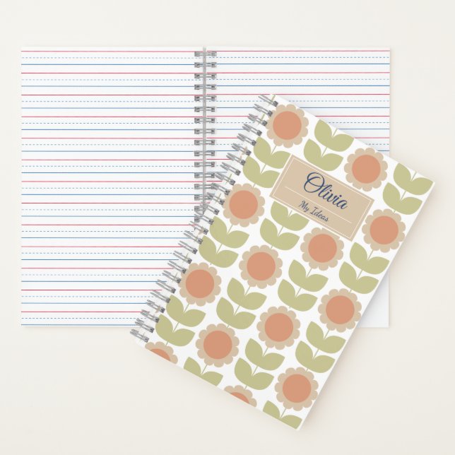  Mid-Century Pastel Pink Retro Floral Pattern Notebook (Inside)