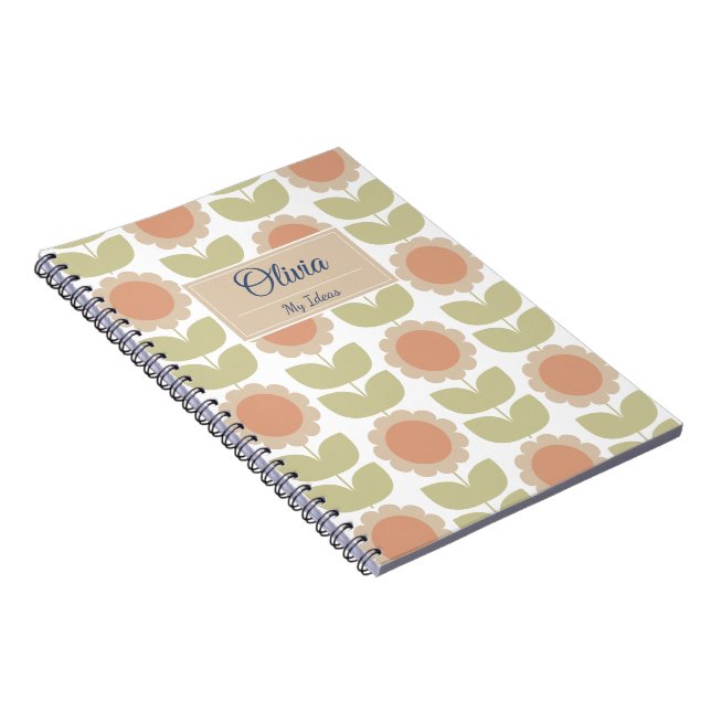  Mid-Century Pastel Pink Retro Floral Pattern Notebook (Right Side)
