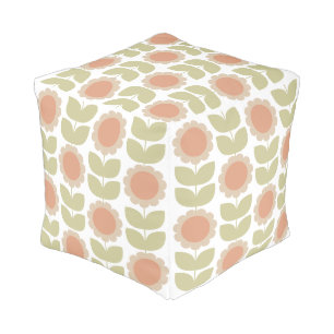  Mid-Century Pastel Pink Retro Floral Pattern Pouf