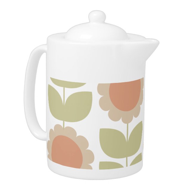  Mid-Century Pastel Pink Retro Floral Pattern Teapot (Left)
