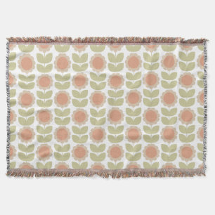  Mid-Century Pastel Pink Retro Floral Pattern Throw Blanket