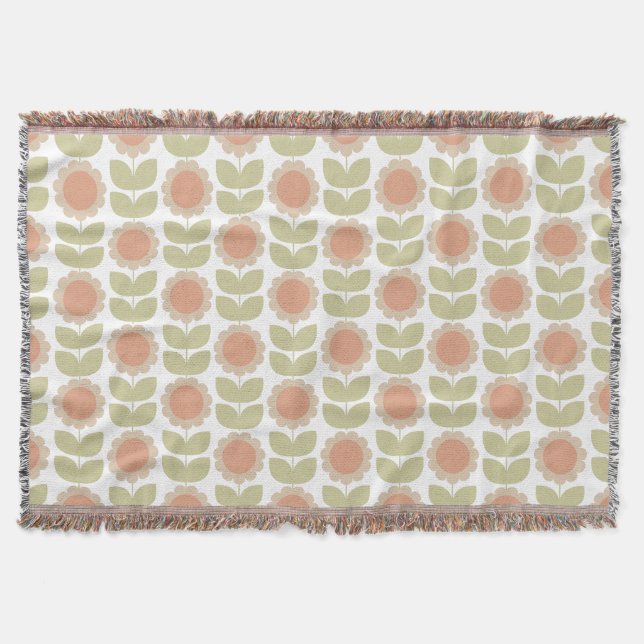  Mid-Century Pastel Pink Retro Floral Pattern Throw Blanket (Front)
