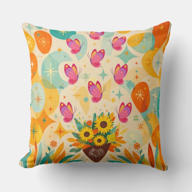 Mid‑Century Petalflight Throw Pillow (Front)
