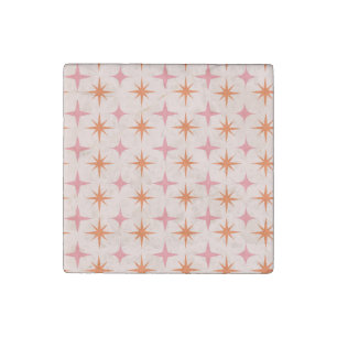 Mid Century Pink and Orange Atomic Starbursts Stone Magnet