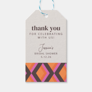 Mid Century Pink Brown Bridal Shower Thank You Gift Tags