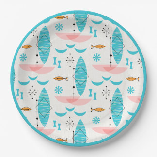 Mid Century Pink Catamaran Paper Plates