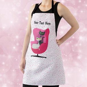 Mid Century Pink Chair With Two Cats Pink Dots Apron