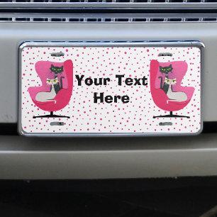 Mid Century Pink Chairs With Cats Polka Dots License Plate