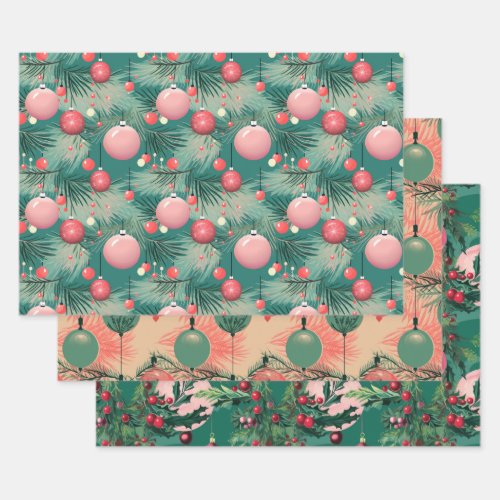 Mid Century Pink Christmas Ornaments Wrapping Paper Sheets