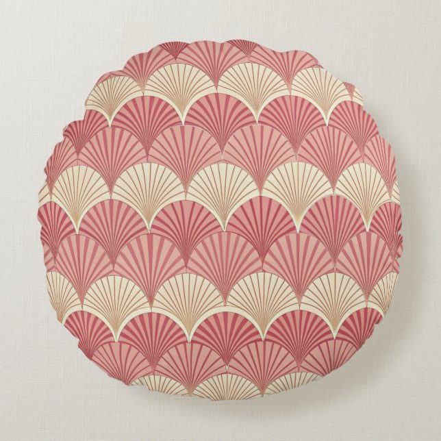 Mid-Century Pink Fans Round Pillow (Front)