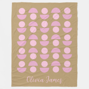 Mid Century Pink Gold Geometric Personalized Name Fleece Blanket