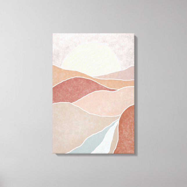 Mid Century Pink & Mauve Sunset Abstract Mountain  Canvas Print (Front)