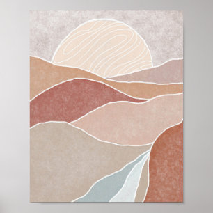 Mid Century Pink & Mauve Sunset Abstract Mountain Poster