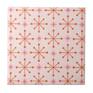 Mid Century Pink Orange Atomic Starbursts Pattern  Ceramic Tile