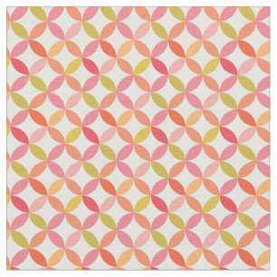 Mid century pink red orange Circles Pattern Fabric