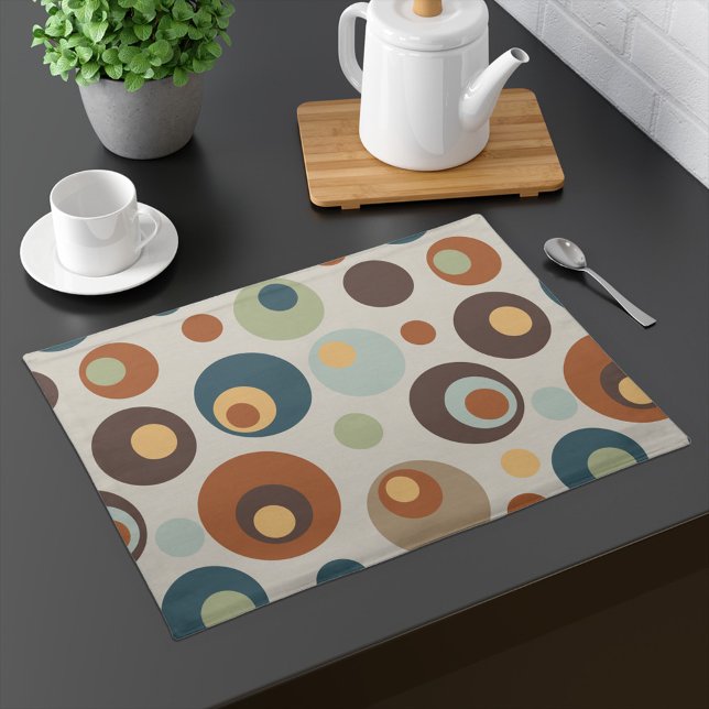 Mid Century Placemat with colorful circles (Groovy design with retro mid century pattern)