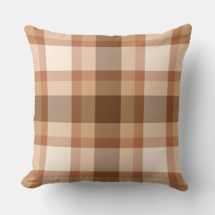 Mid-Century Plaid, Brown, Beige, Copper, and Tan Throw Pillow