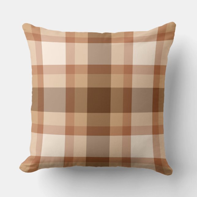 Mid-Century Plaid, Brown, Beige, Copper, and Tan Throw Pillow (Front)