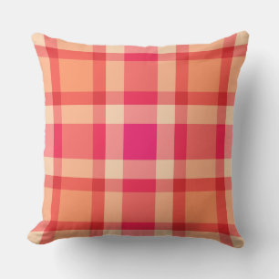 Mid-Century Plaid, Orange, Coral and Fuchsia Pink Throw Pillow