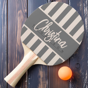 Mid-Century Polo Candy Stripe Sandcastle Pink Name Ping Pong Paddle