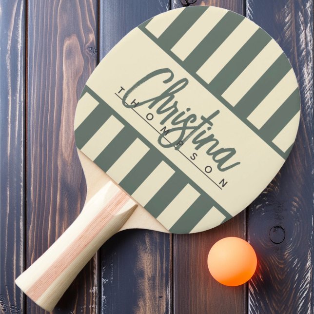 Mid-Century Polo Candy Striping Warm Gray Name Ping Pong Paddle (Creator Uploaded)