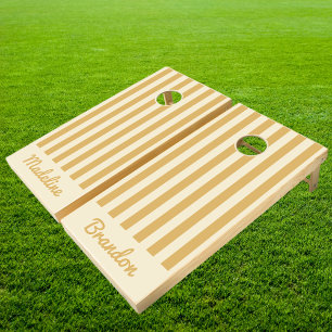 Mid-Century Polo Striping Sand Sunrise   Names Cornhole Set