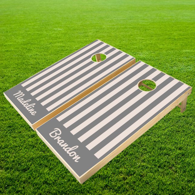 Mid-Century Polo Striping Sandcastle Pink Names Cornhole Set (Creator Uploaded)