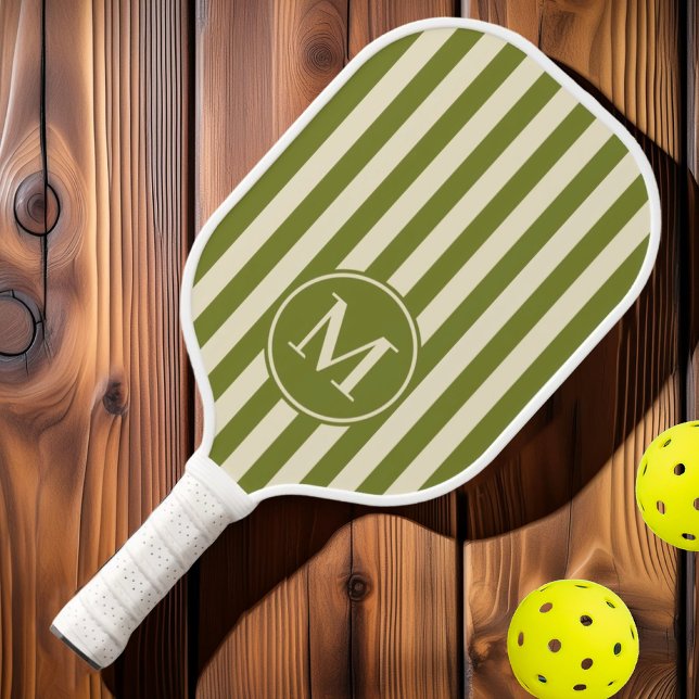 Mid-Century Polo Striping Willow Green Monogram Pickleball Paddle (Creator Uploaded)