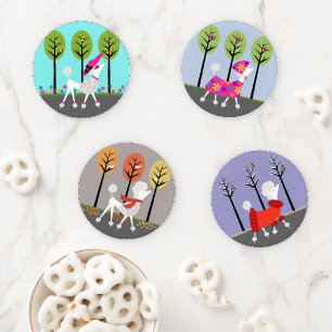 Mid Century Poodles in the Park Coaster Set