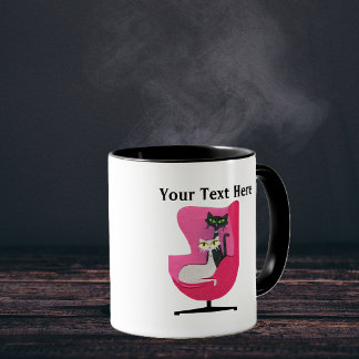 Mid Century pretty Cats Sitting in Pink Chair  Mug