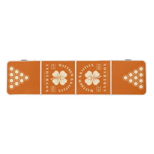 Mid-Century Pumpkin Irish Clover Wedding Crest Beer Pong Table