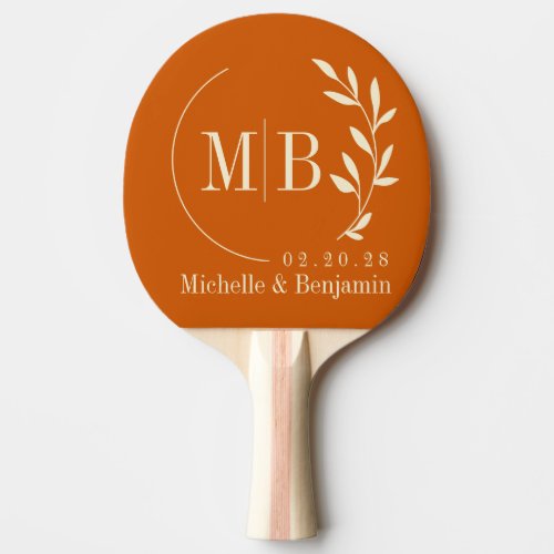 Mid-Century Pumpkin Leaf Wedding Monogram Ping Pong Paddle