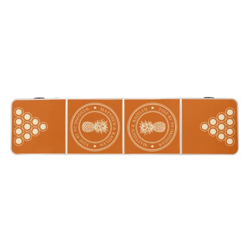 Mid-Century Pumpkin Pineapple Wedding Crest & Name Beer Pong Table