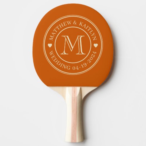 Mid-Century Pumpkin Wedding Monogram Heart Ping Pong Paddle