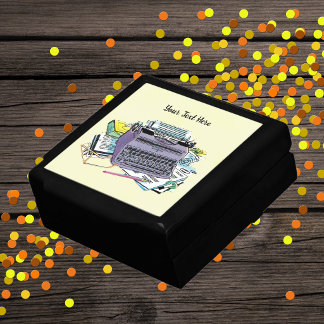 Mid Century Purple Typewriter Books Paper Yellow Gift Box