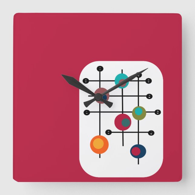 Mid-Century Rectangle  Square Wall Clock (Front)