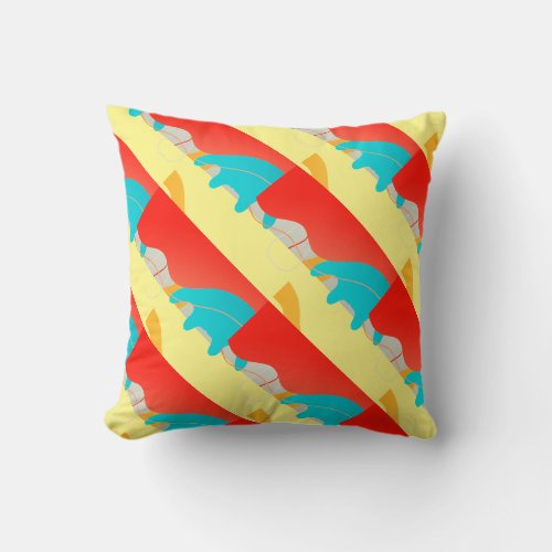 Mid century red blue abstract shapes  throw pillow