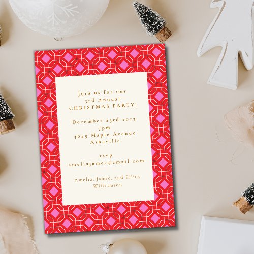 Mid Century Red Pink Cute Holiday Christmas Party Invitation