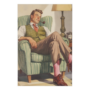 Mid-Century Relaxation: A Gentleman’s Repose Faux Canvas Print