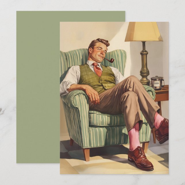 Mid-Century Relaxation: A Gentleman’s Repose Invitation (Front/Back)