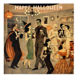 Mid Century Retro 40s Halloween Martini Party Acrylic Print