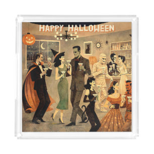 Mid Century Retro 40s Halloween Martini Party Acrylic Tray