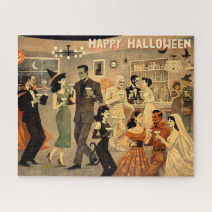 Mid Century Retro 40s Halloween Martini Party Jigsaw Puzzle