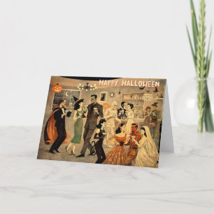 Mid Century Retro 40s Halloween Martini Party Letterpress Thank You Card
