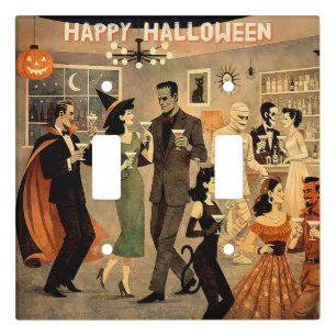 Mid Century Retro 40s Halloween Martini Party Light Switch Cover
