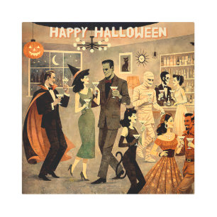 Mid Century Retro 40s Halloween Martini Party Metal Print