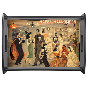 Mid Century Retro 40s Halloween Martini Party Serving Tray